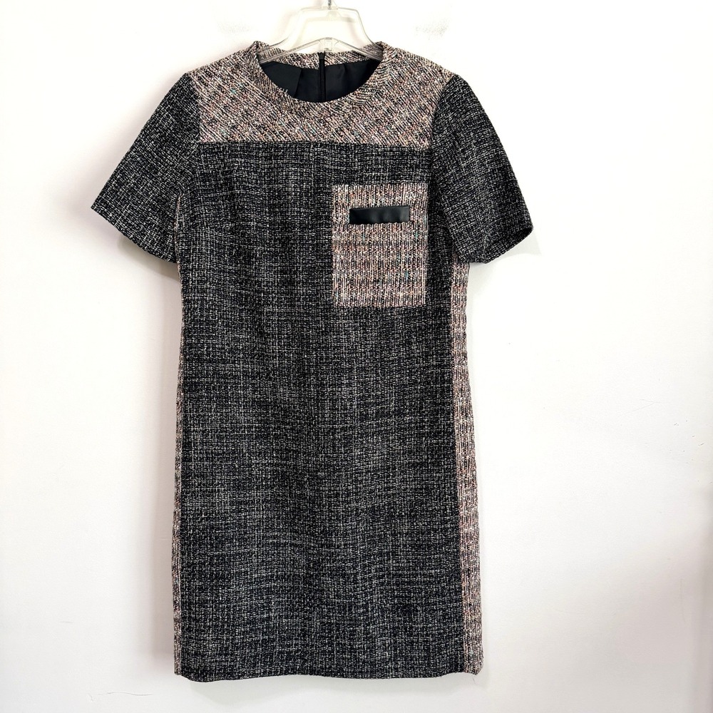 Carlisle Dress 10 Shift Speckled Tweed Colorblock Short Sleeve Designer‎ Party